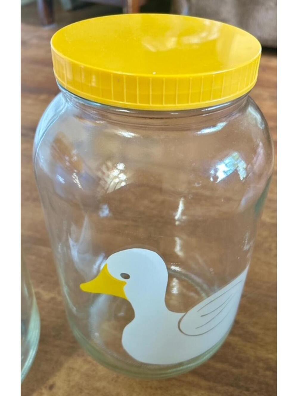 Clear Glass Storage Jar with Yellow Duck Design and Yellow Lid